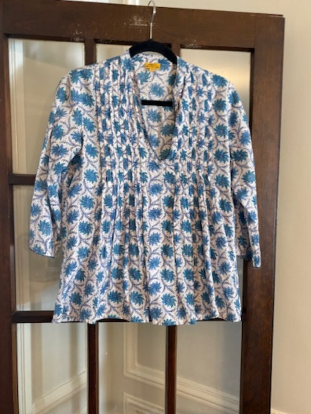 Roberta Roller Rabbit Blue and White Floral Print Blouse, Size Small